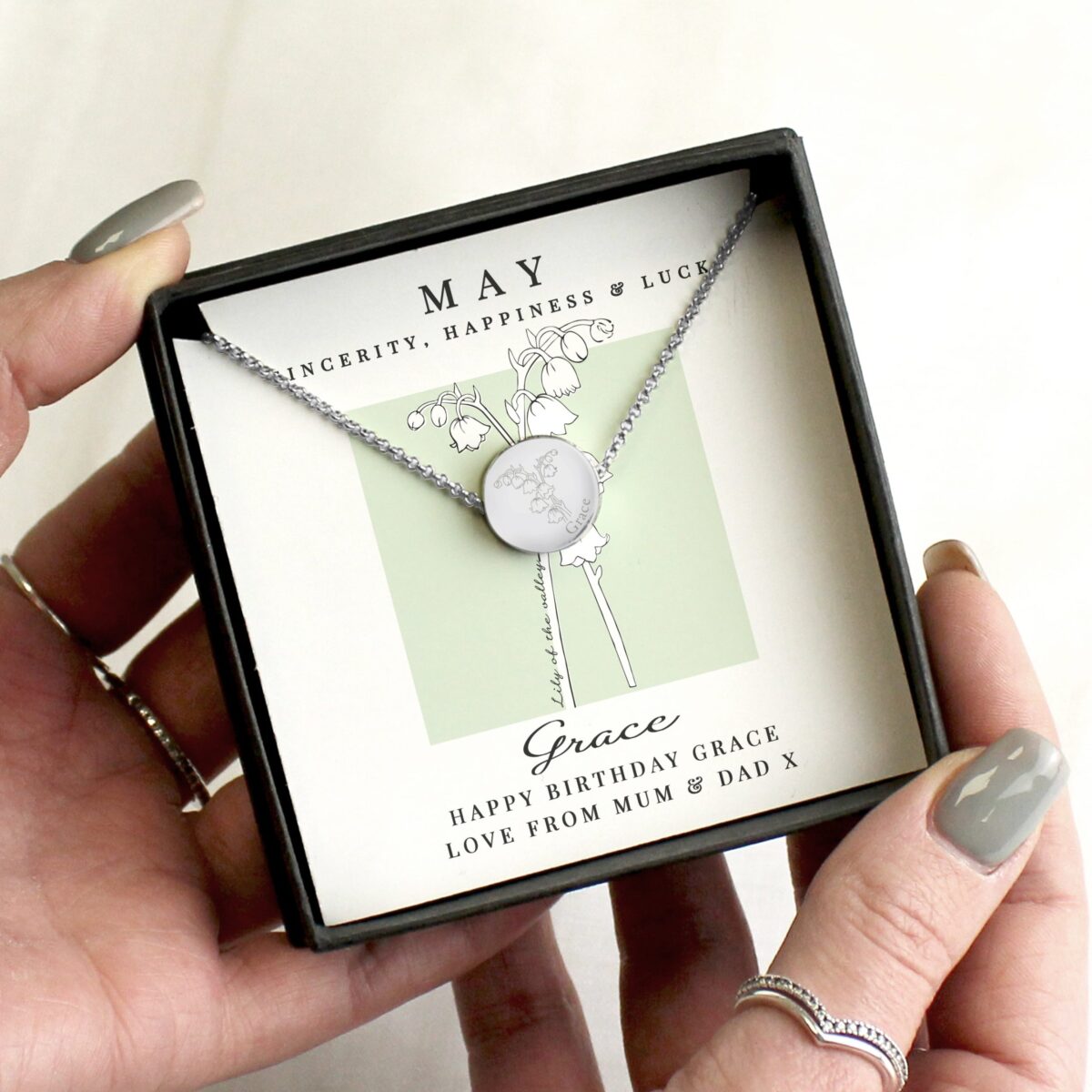 Personalised May Birth Flower Necklace and Box: 1 - Necklaces By Gift Moments
