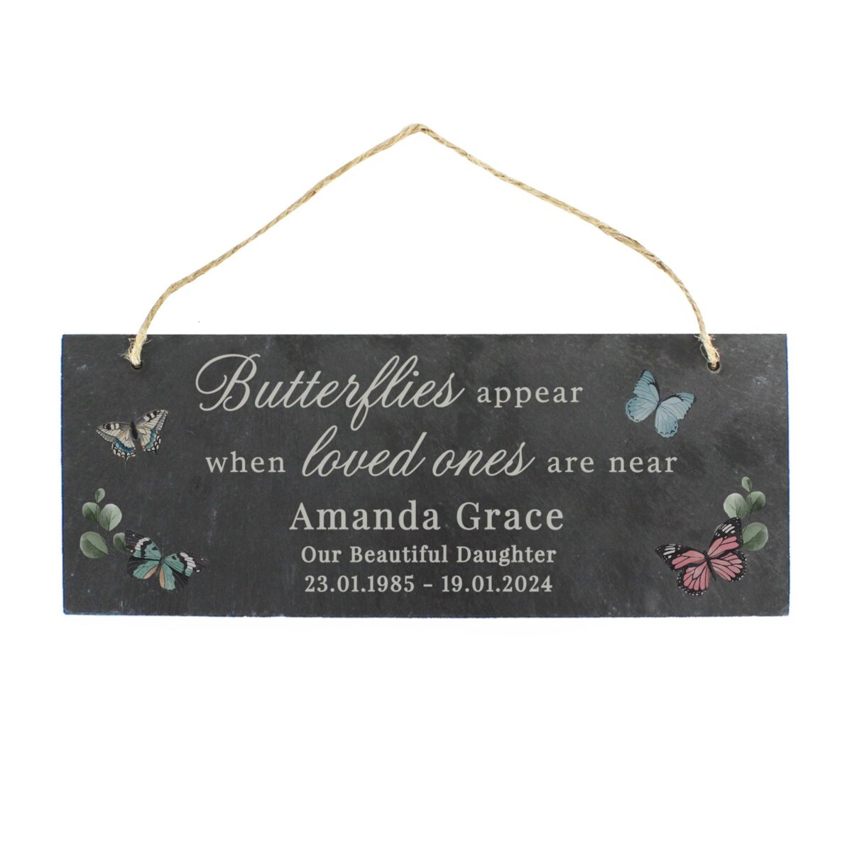 Personalised memorial butterflies appear slate hanging ornament