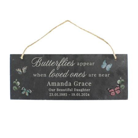 Personalised memorial butterflies appear slate hanging ornament