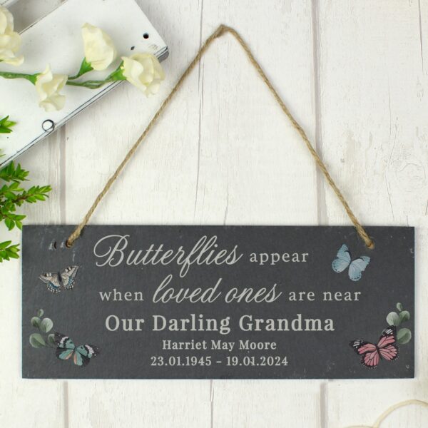 Personalised Memorial Butterflies Appear Slate Hanging Ornament: 1 - Signs & Plaques By Gift Moments