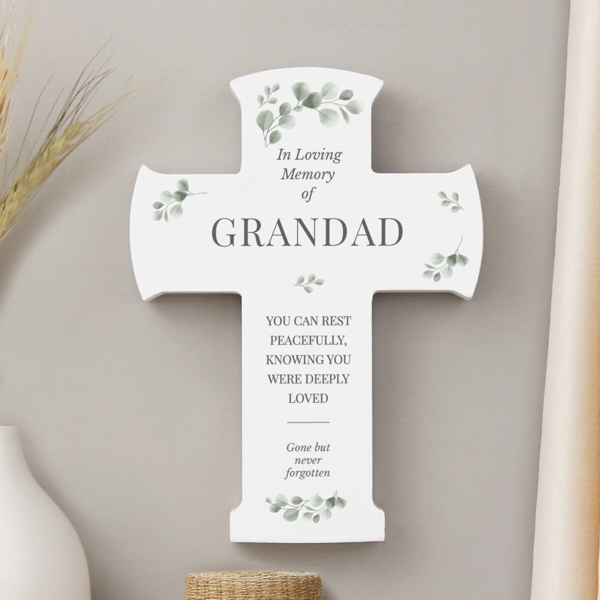 Personalised memorial cross wooden ornament