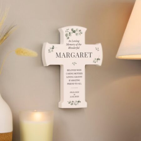 Personalised memorial cross wooden ornament