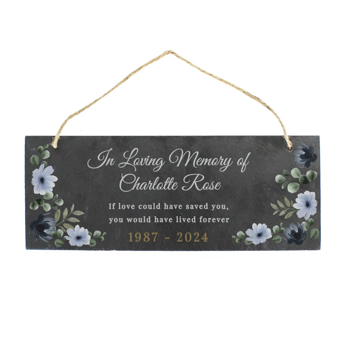 Personalised memorial floral slate hanging ornament