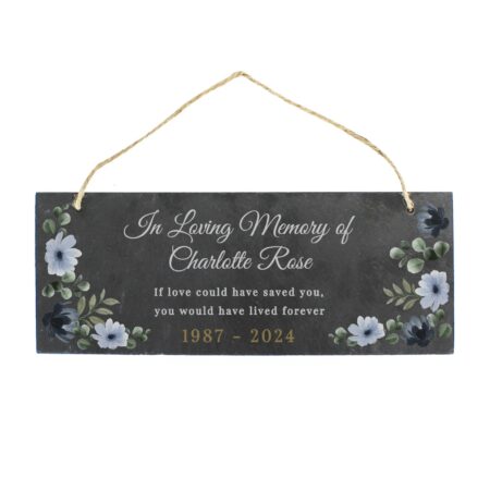 Personalised memorial floral slate hanging ornament