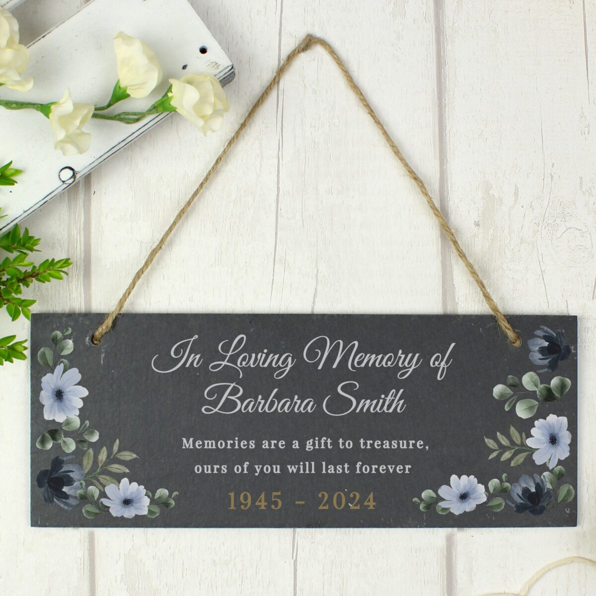 Personalised memorial floral slate hanging ornament