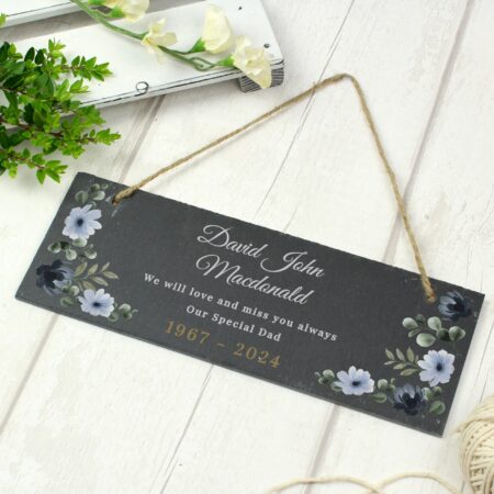 Personalised memorial floral slate hanging ornament
