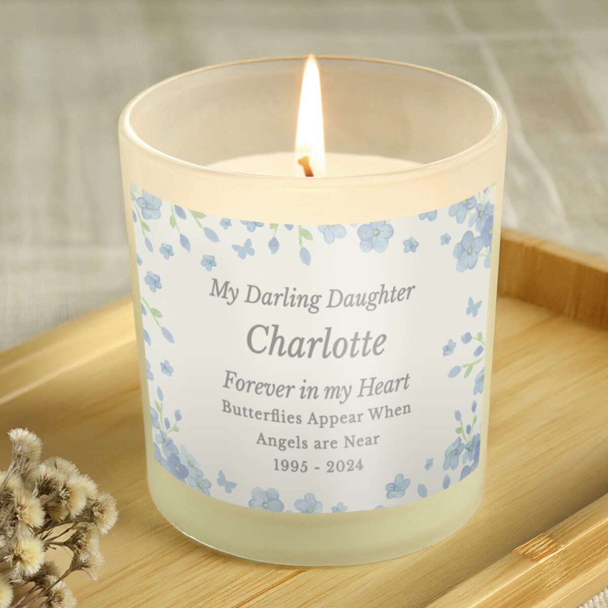 Personalised Memorial Forget Me Not Candle Jar: 2 - Candles By Gift Moments