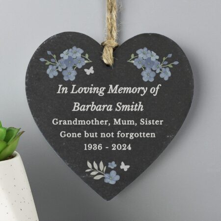 Personalised Memorial Forget Me Not Slate Heart: 1 - Decorations By Gift Moments