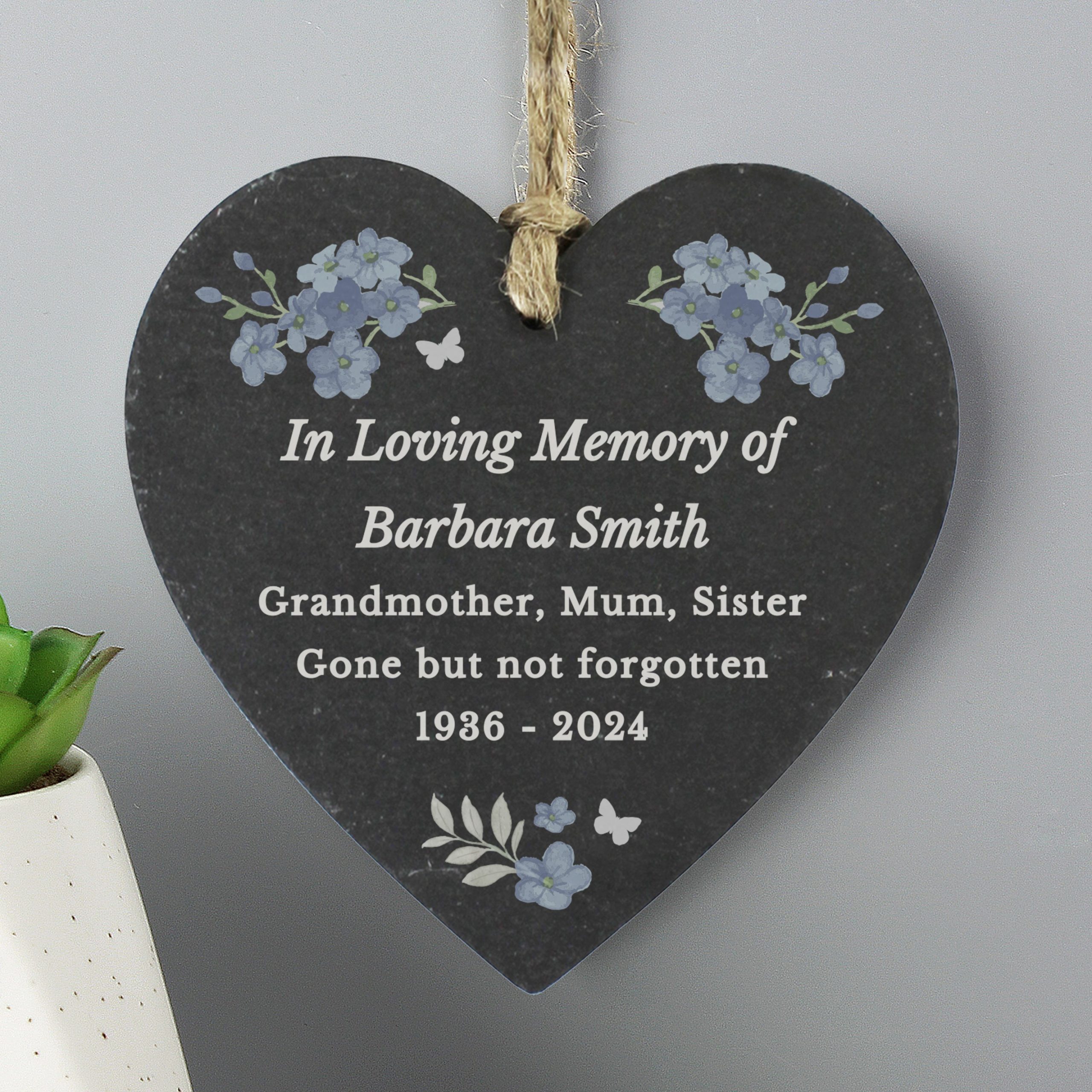 Personalised Memorial Forget Me Not Slate Heart: 1 - Decorations By Gift Moments
