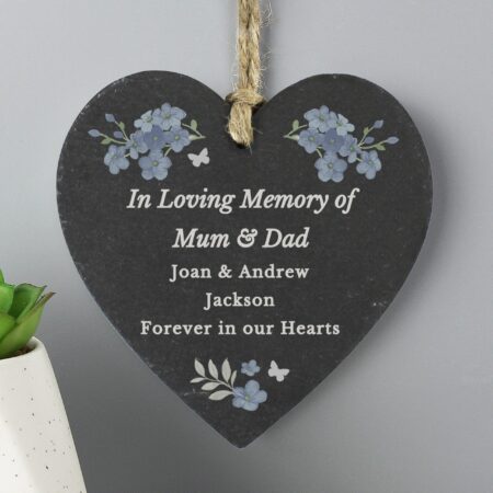 Personalised Memorial Forget Me Not Slate Heart: 4 - Decorations By Gift Moments