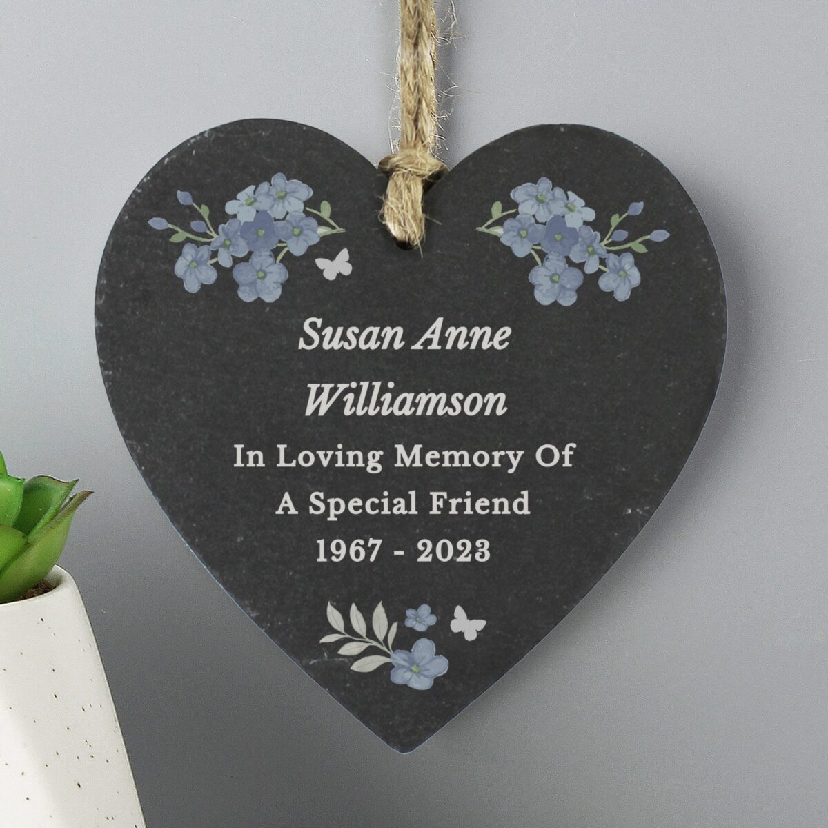 Personalised Memorial Forget Me Not Slate Heart: 2 - Decorations By Gift Moments