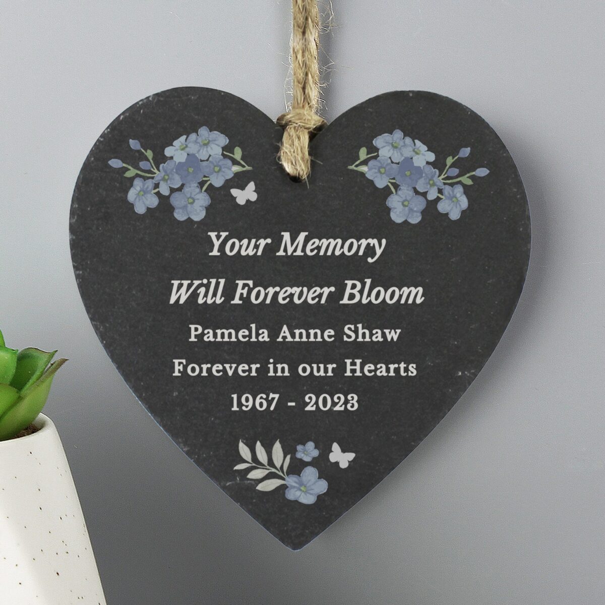 Personalised Memorial Forget Me Not Slate Heart: 3 - Decorations By Gift Moments