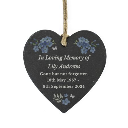 Personalised Memorial Forget Me Not Slate Heart: 5 - Decorations By Gift Moments