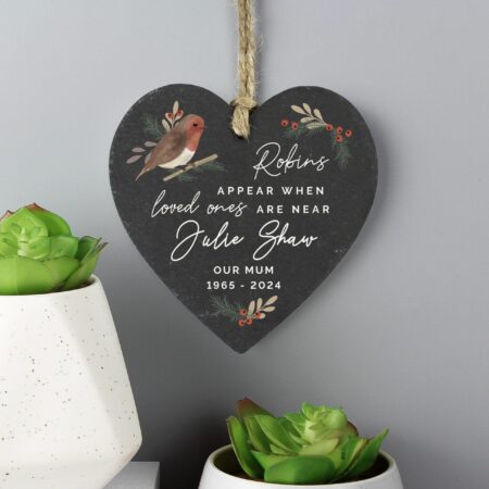 Personalised Memorial Robins Appear Slate Heart: 1 - Decorations By Gift Moments