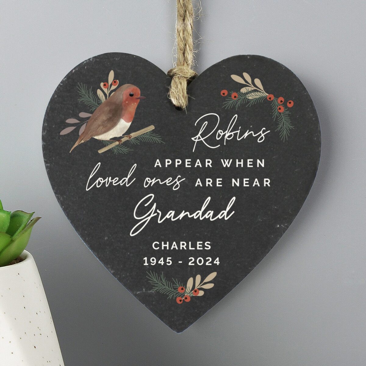 Personalised Memorial Robins Appear Slate Heart: 2 - Decorations By Gift Moments