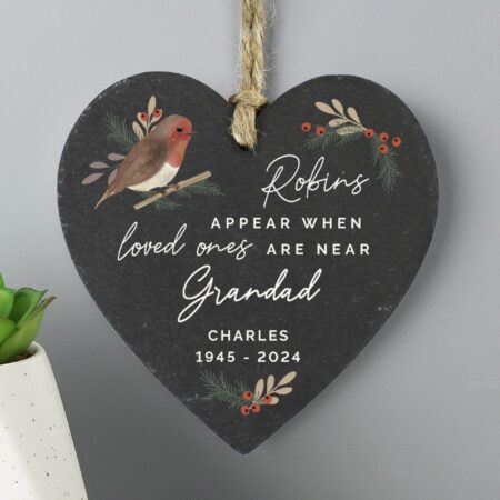 Personalised Memorial Robins Appear Slate Heart: 2 - Decorations By Gift Moments
