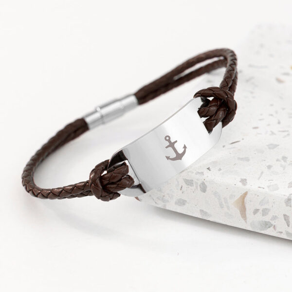 Personalised Men’s Anchor Statement Leather Bracelets: 1 - Brown - Bracelets By Gift Moments