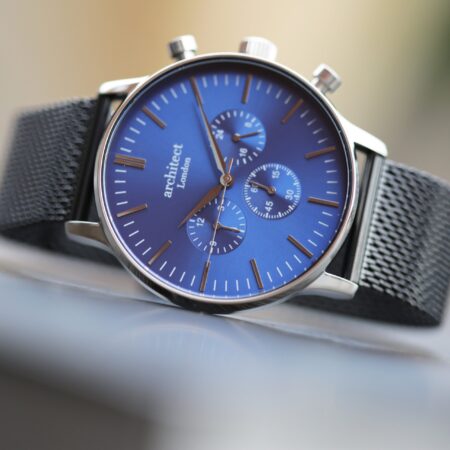 Personalised mens architect motivator blue face black strap