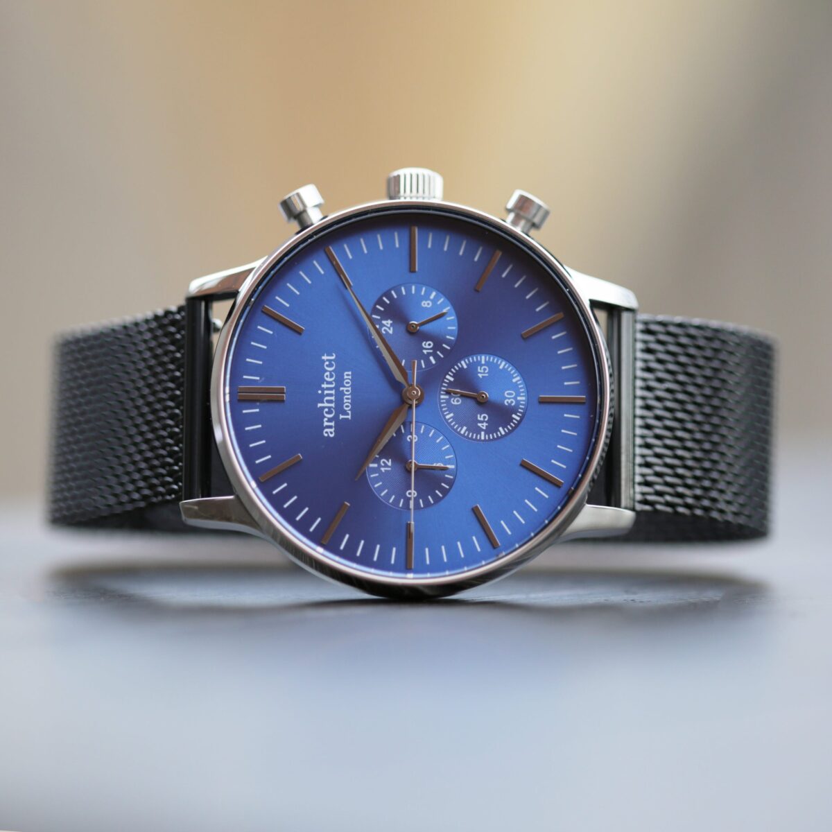 Personalised mens architect motivator blue face black strap