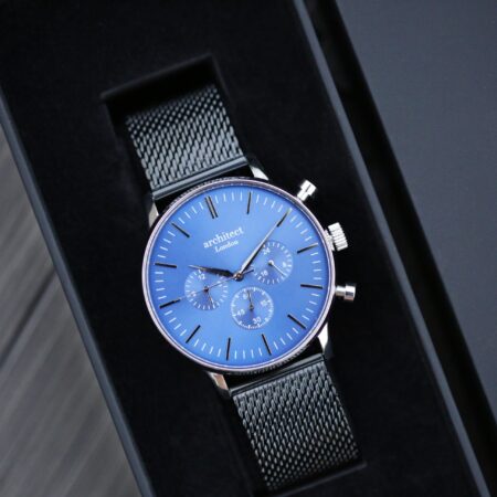 Personalised mens architect motivator blue face black strap