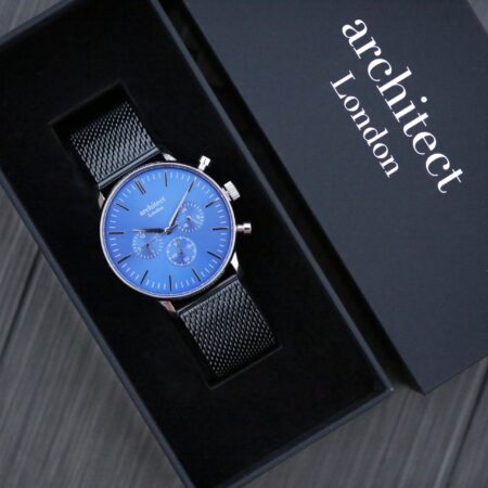 Personalised mens architect motivator blue face black strap