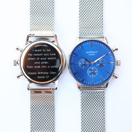 Personalised mens architect motivator blue silver