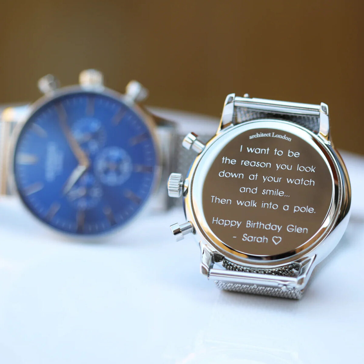 Personalised mens architect motivator blue silver