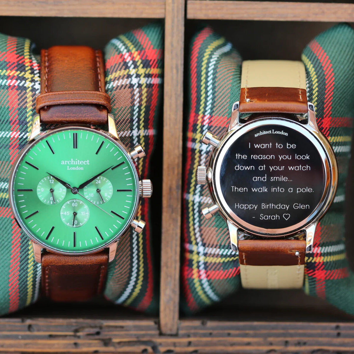 Personalised mens architect motivator envy green walnut