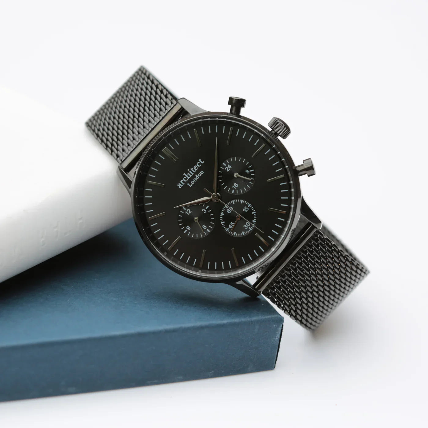 Personalised mens architect motivator watch black mesh