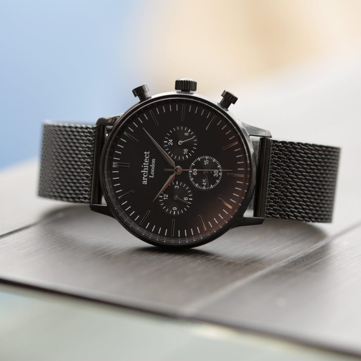 Personalised mens architect motivator watch black mesh