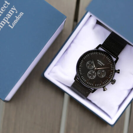 Personalised mens architect motivator watch black mesh