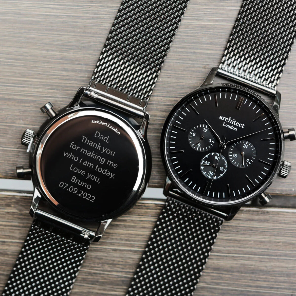 Personalised mens architect motivator watch black mesh