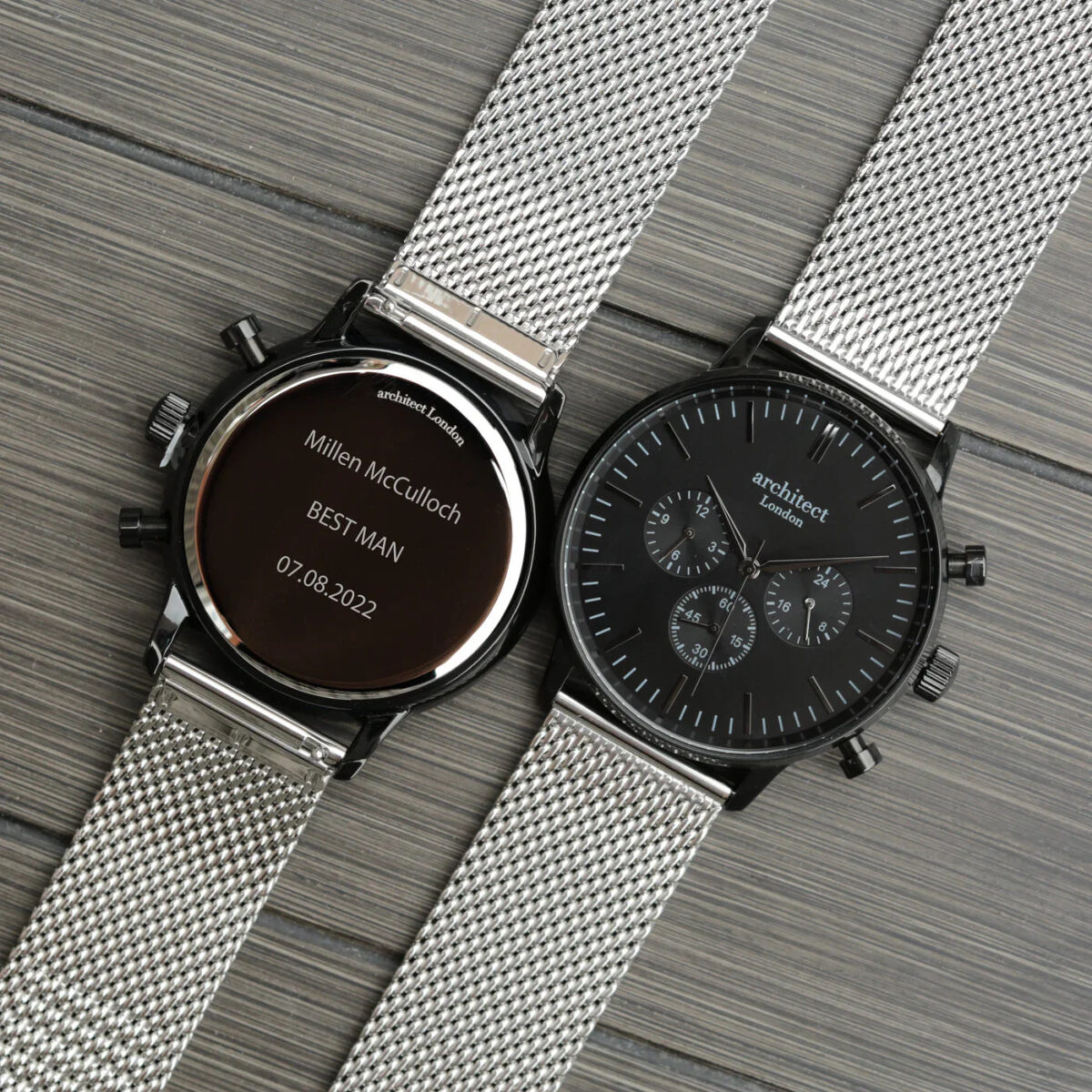 Personalised mens architect motivator watch silver mesh