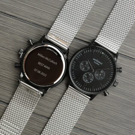 Personalised mens architect motivator watch silver mesh