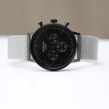 Personalised mens architect motivator watch silver mesh