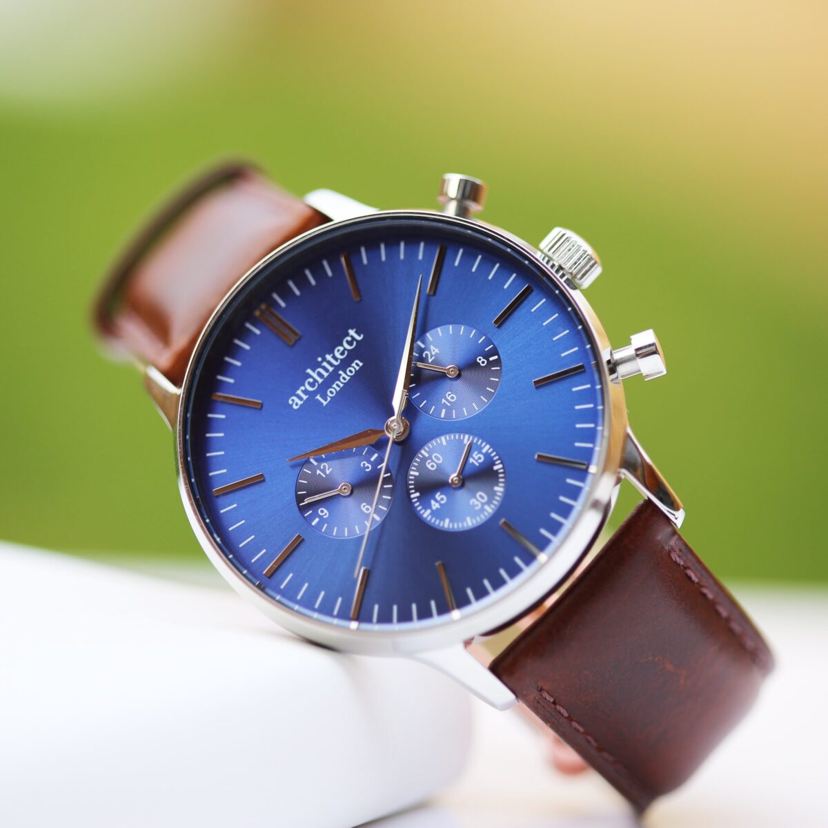 Personalised mens architect motivator watch walnut