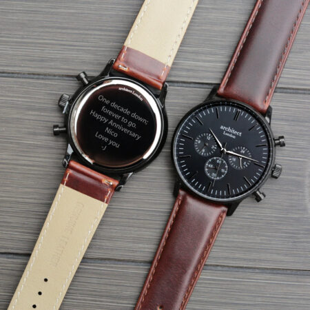 Personalised mens architect motivator watch walnut