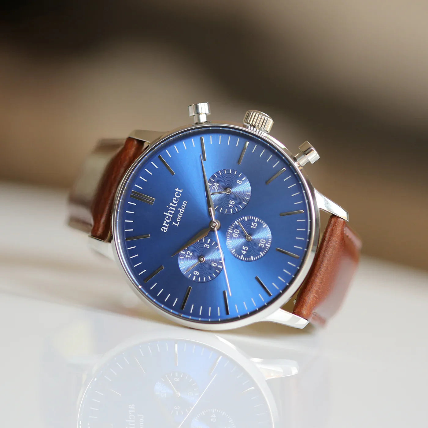 Personalised mens architect motivator watch walnut