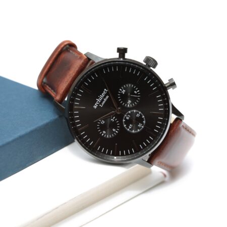 Personalised mens architect motivator watch walnut