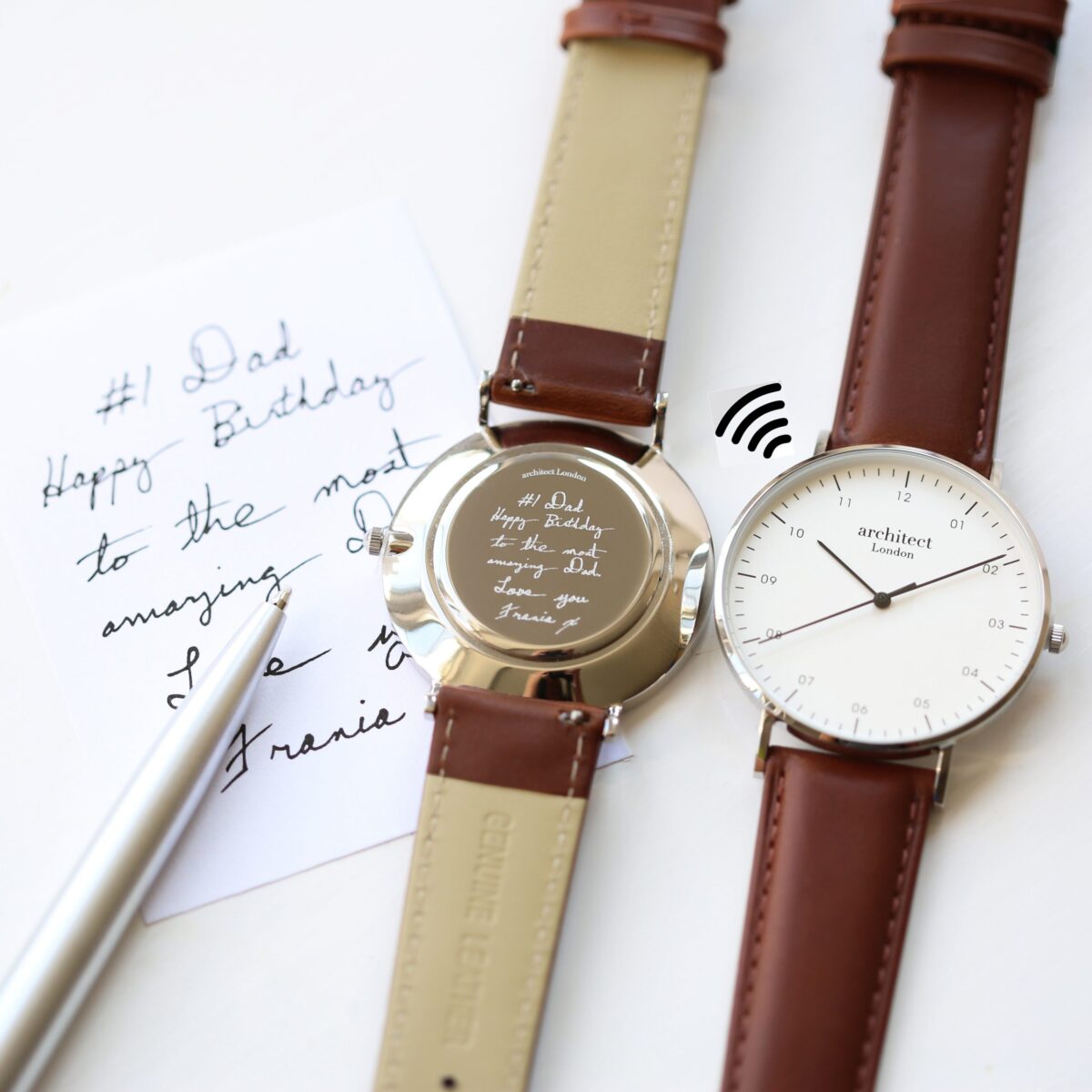 Personalised mens architect zephyr walnut contactless payment watch