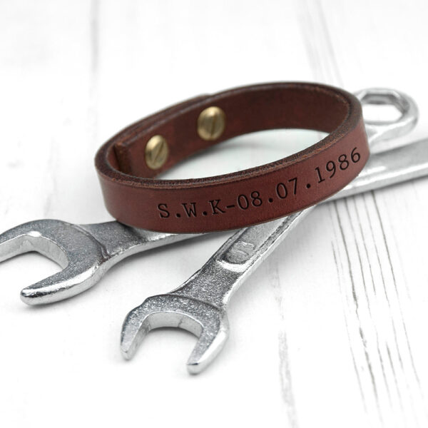 Personalised Men’s Brown Leather Bracelet: 2 - Bracelets By Gift Moments