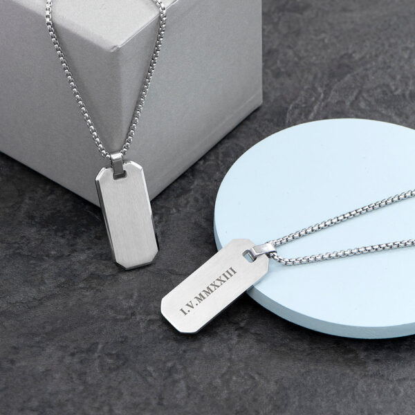 Personalised Men’s Brushed Steel Dog Tag Necklace: 2 - Necklaces By Gift Moments