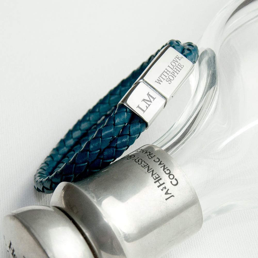 Personalised Men’s Dual Leather Woven Bracelets: 2 - Teal - Bracelets By Gift Moments