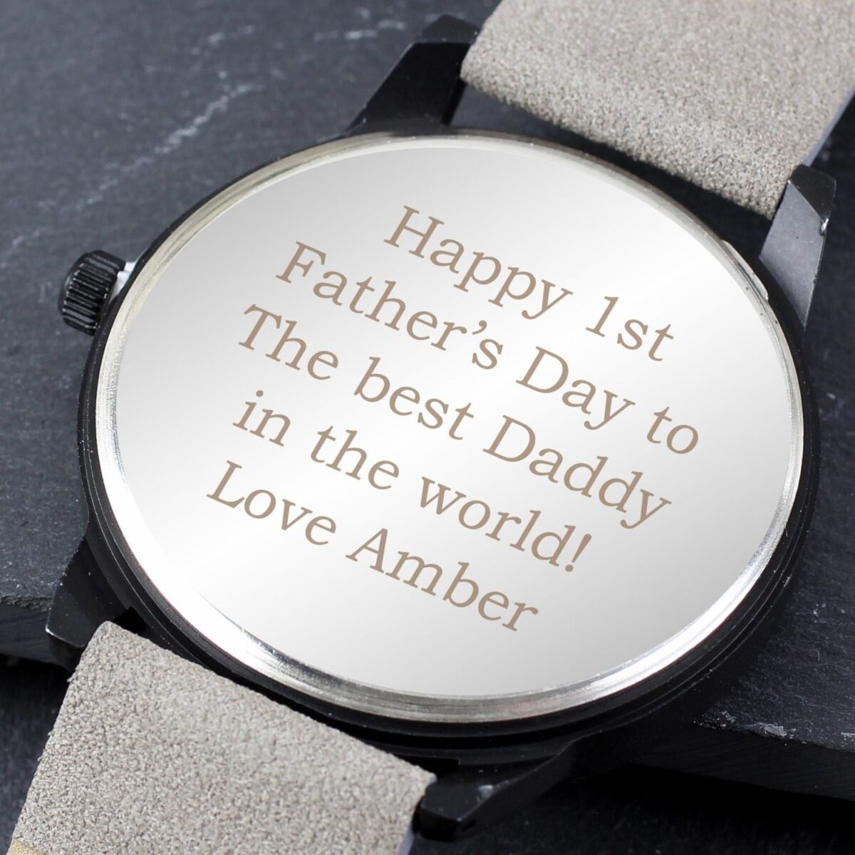 Personalised Mens Matte Black Watch with Grey Strap and Presentation Box: 4 - Watches By Gift Moments
