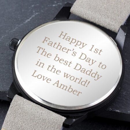 Personalised Mens Matte Black Watch with Grey Strap and Presentation Box: 4 - Watches By Gift Moments