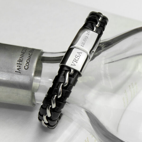 Personalised Men’s Metal Detailed Leather Bracelet: 1 - Bracelets By Gift Moments