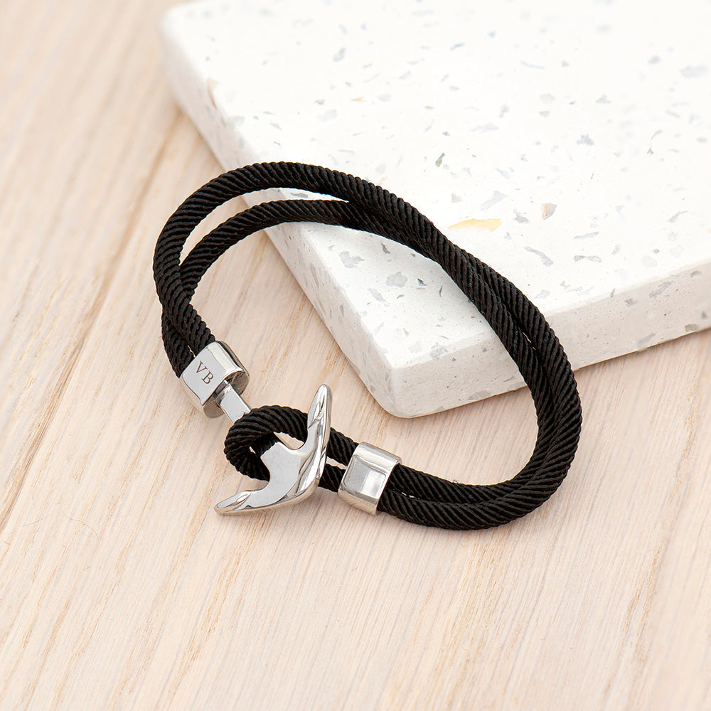 Personalised Men’s Nautical Anchor Rope Bracelets: 3 - Black - Bracelets By Gift Moments