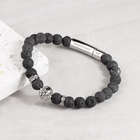 Personalised Men’s Silver Lion Black Beaded Bracelet: 5 - Bracelets By Gift Moments
