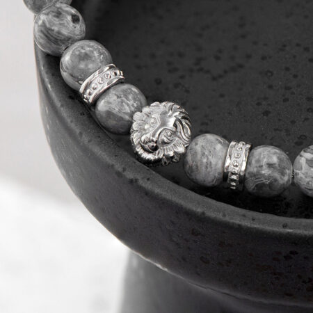 Personalised Men’s Silver Lion Jasper Stone Bracelet: 6 - Bracelets By Gift Moments