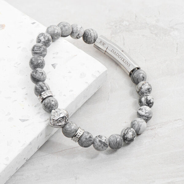 Personalised Men’s Silver Lion Jasper Stone Bracelet: 1 - Bracelets By Gift Moments